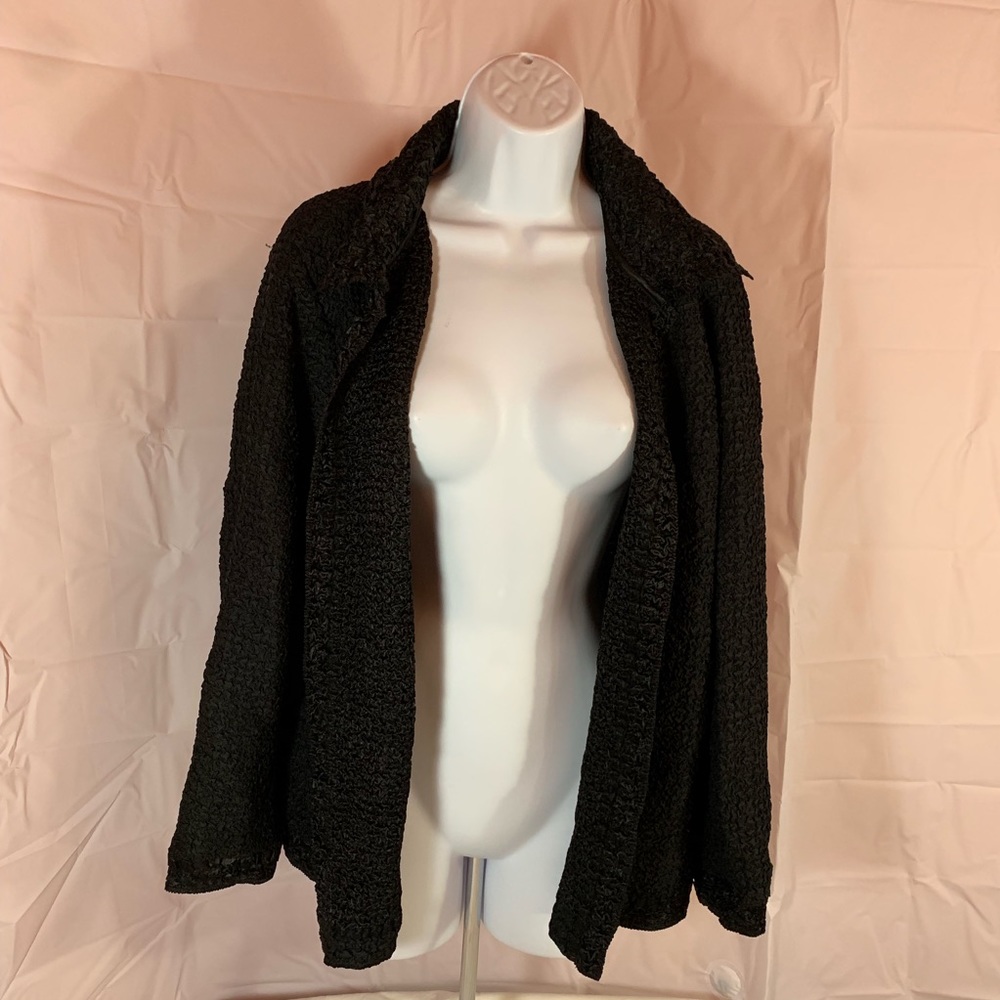 Crinkled Puckered Fabric Jacket Comfortable Black - Picture 3 of 7